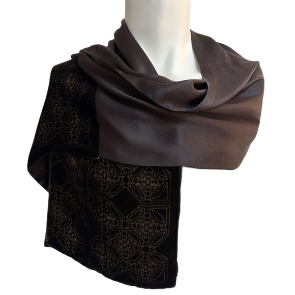 Frank Lloyd Wright Collection - Dark Brown Silk & Velvet Scarf – 12.5” x 58” - Picture 1 of 8